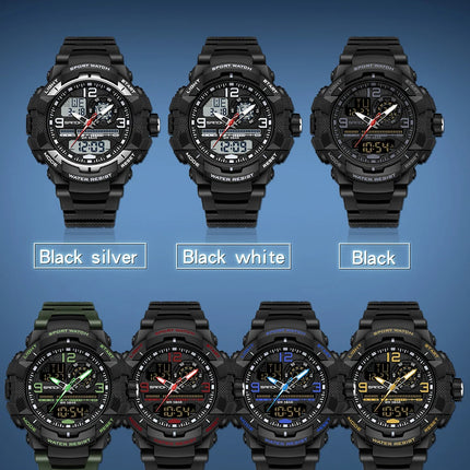 SANDA 6130 Dual Display Men Watches Waterproof Sport Watch Military Man Alarm Stopwatch Quartz Wristwatch Men LED Digital Clock