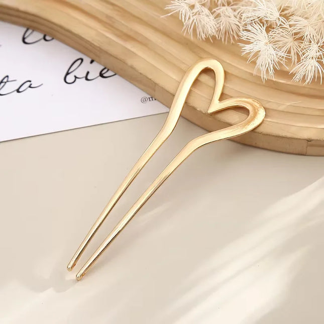 1/2Pcs French Vintage Metal Heart U Shaped Hair Pins Hair Sticks Hair Fork Elegant Hairstyle Chignon Accessories for Women Girls