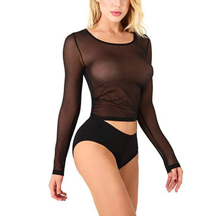 Black White Sexy Mesh Top T-Shirts Women's Sexy Transparent S-2XL Size Bottoming Blouses Ladies Tops Gauze Aesthetic Clothes