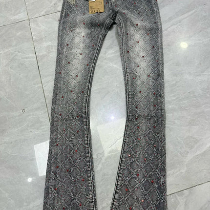 2026 Rhinestone Men's High Street Quality Slim Fit Skinny Long Denim Flared Jeans Pants