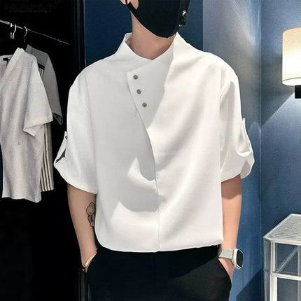 INCERUN Men Shirt Solid Color Half Sleeve Korean Style Men Clothes Streetwear Summer 2026 Stylish Casual Tops Male Shirts S-5XL