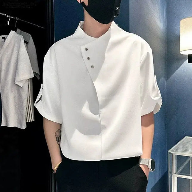 INCERUN Men Shirt Solid Color Half Sleeve Korean Style Men Clothes Streetwear Summer 2026 Stylish Casual Tops Male Shirts S-5XL