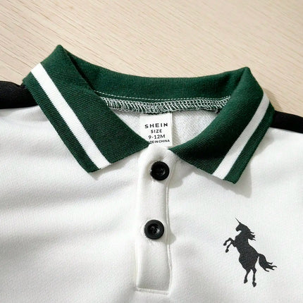 Autumn And Winter Baby Boy Casual And Versatile Top Autumn Little Boy White Lapel Printed Long-Sleeved Shirt