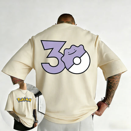 2026 Pokémon 30th Anniversary Ditto Printed T-shirt Summer New Men's and Women's Trendy Large Loose Casual Y2K Short Sleeve Top