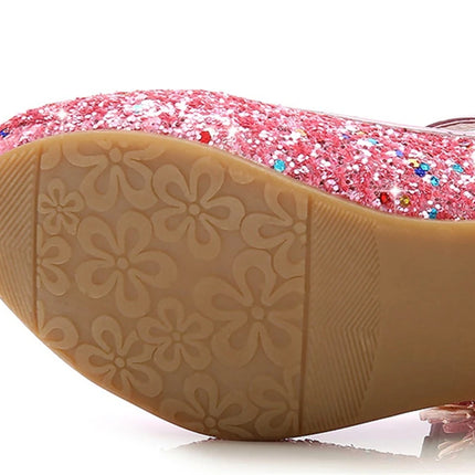 Princess Butterfly Leather Shoes Kids Diamond Bowknot High Heel Children Girl Dance Glitter Shoes Fashion Girls Party Dance Shoe