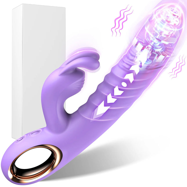 Rabbit Thrusting G-Spot Vibrator Anal Dildo with 10 Vibrating Thrusting Liquid Silicone Vaginal Massager Adult Sex Toys for Women