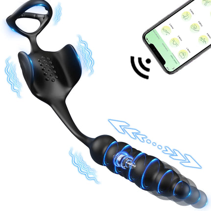Thrusting Prostate Massager Anal Sex Toy with Cock Ring Taint Testicle Stimulator Remote Control Butt Plug Penis Ring Vibrator