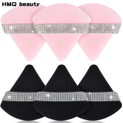 3Pcs Diamond Triangle Powder Puff Face Soft Makeup Tool Rhinestone Soft Smooth Sponge Velvet Makeup Sponge Cosmetics Accessories