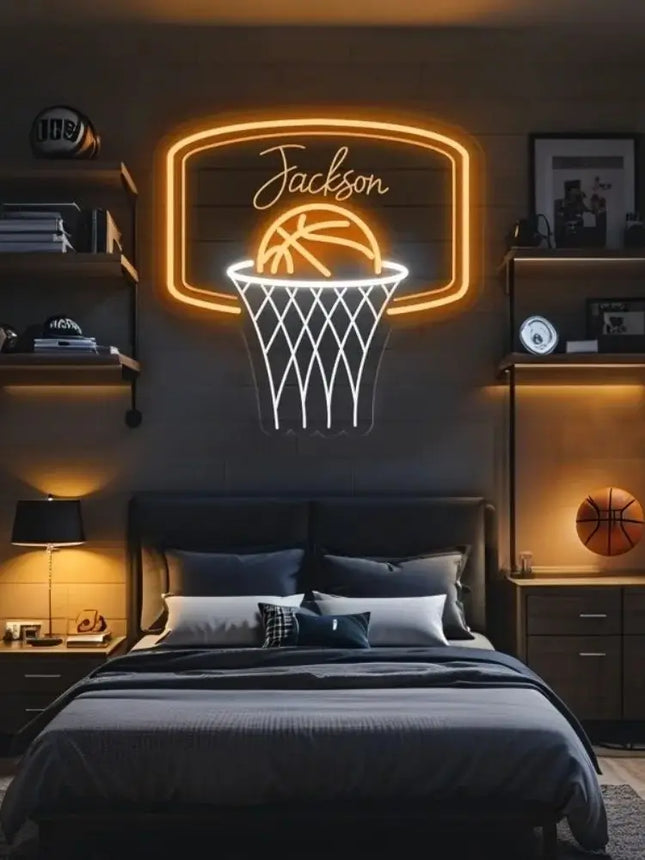 Custom Basketball Neon Sign For Kids' Name, Boy's Bedroom Nursery Home Wall Decor, Personalized Gift for Kids, Basketball Gifts