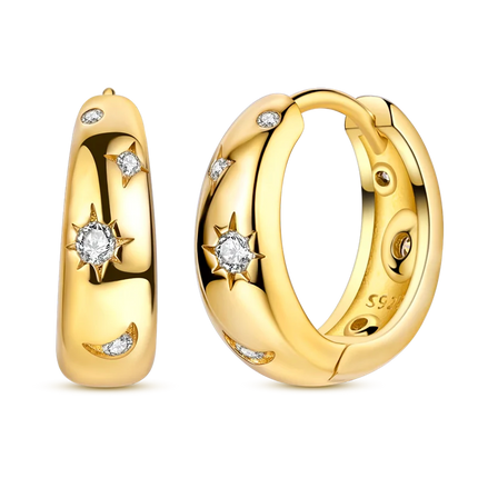 Women original 925 Silver Golden Glowing Firefly Stud Earring Bilayer Round Droplets Heart Gold Hoop Earrings Party Jewelry Gift