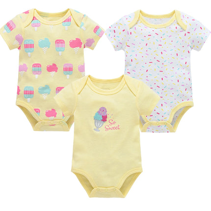 Kavkas 3 pcs 6 pcs Baby Girls Bodysuit 0-12 Months Short Sleeve Cartoon Print 100% Cotton Summer Clothes