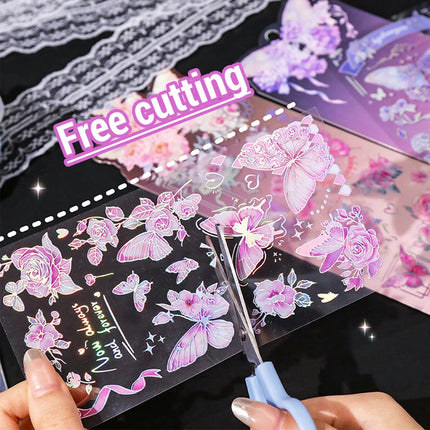 8 Sheets Butterfly Flower Stickers Set Ice Crystals Holographic Shiny Transparent Resin Waterproof Stickers 4 Themes Stickers