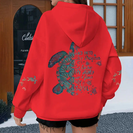 Turtle Vintage Hoodies "And Into The Ocean I Go" Women Men Turtle Lovers Gifts Sweatshirts Spring Long Sleeve Animal Hoodie