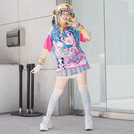 New Summer Anime Girl Full Print Special T-shirt Y2k Family Match Loose Large Size Daily Outing Kids Harajuku Style Short Sleeve