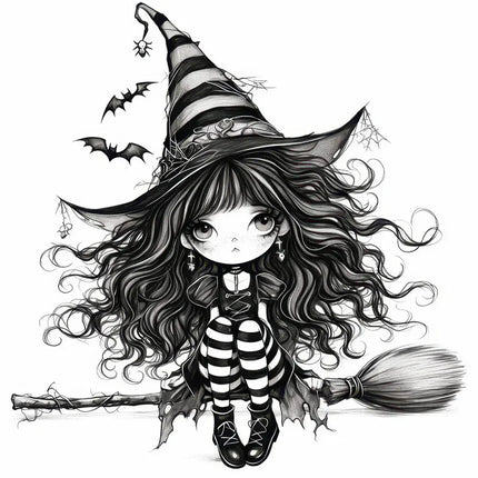 Whimsical Black Witch Self-Adhesive Wall Decal - Removable, Reusable PVC Sticker for Bathroom, Kitchen & Living Room Decor