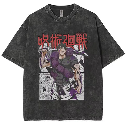 Anime Jujutsu Kaisen Gojo Satoru Washed T-Shirts Men Women Cotton Harajuku T-Shirts High Quality Retro for Men Women Tops Tees