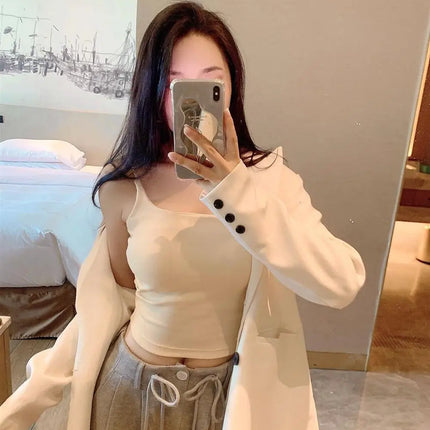 New Women's Slim Fit Tank Top Pure Color Summer Outerwear with Chest Pad Bal Base irt Sli Versatile Casual Wear