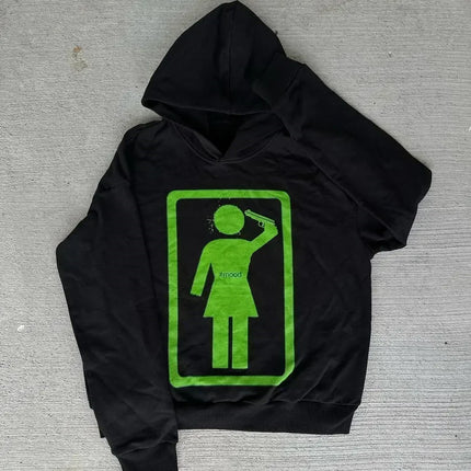 Harajuku Drolandmiller Green Kiss Hoodies Women Gothic Punk Streetwear Grunge Sweatshirt Oversized Hip Hop Hoodie Y2k Clothes