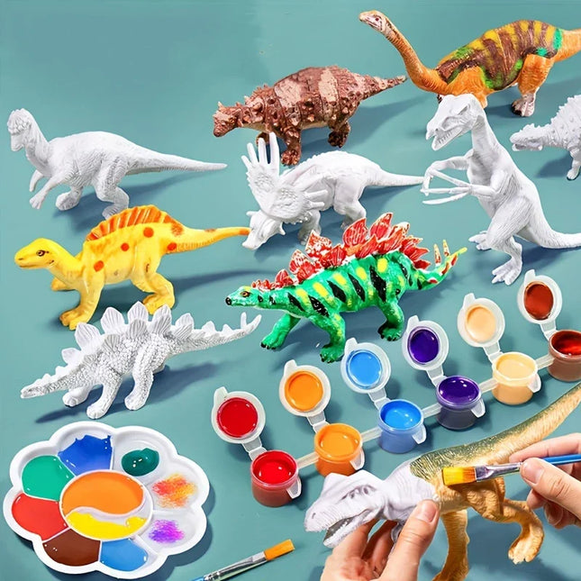 6/8Pcs Painted Graffiti Dinosaur White Embryo Animals Model Children's Educational DIY Handmade Painting Colorful Dinosaur Toys