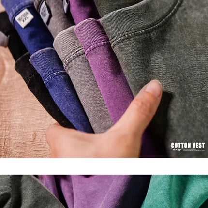 American Style Retro Heavyweight Solid Color Short Sleeved T-shirt Men Women Summer Street Trendy Washed Old Oversized Clothes