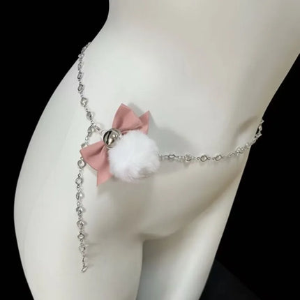 Fuzzy Bow Nipple Clips Bell Collar and Body Chain Pink Breast Restraints BDSM Training Sexy Accessories for Women Adult Sex Toys