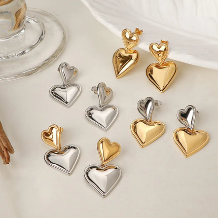 Fashionable elegant waterproof stainless steel bow heart-shaped pendant women's earrings jewelry party wedding 2025 new item
