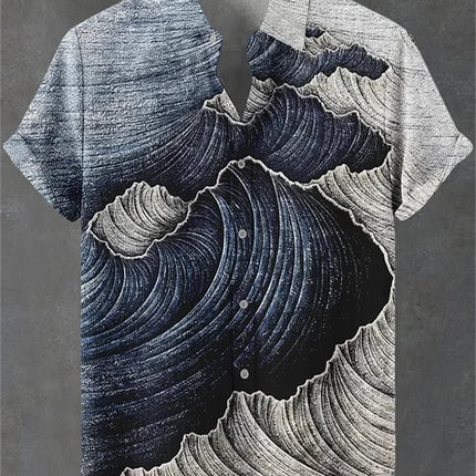 2026 New Men's Short-Sleeve Shirt, Stylish Print, Casual Breathable Lapel Cardigan, Vacation Style, Men's Top, Sizes XS-6XL