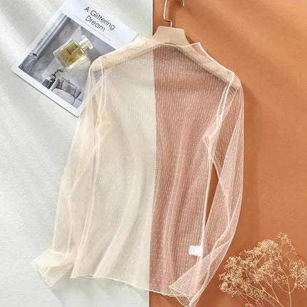 2023 Autumn Hollow Out Mesh T-Shirt Daisy Flower Pattern Crop Top sexy Transparent Long Sleeves Basic Tops For Women Lace Tops