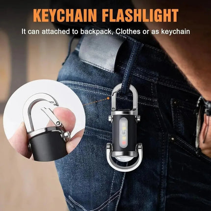 Rechargeable Mini Keychain Flashlight COB Working Light with Outdoor Hook Emergency Warning Light for Camping Walking Hiking