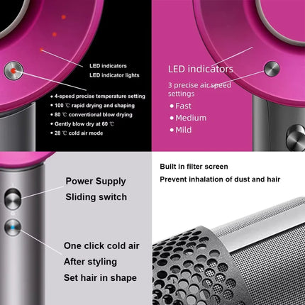 Professional negative ion hair dryer household high-speed bladeless constant temperature hair dryer quick-drying curling nozzle