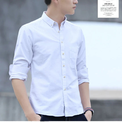 Classic fit cotton Full Casual shirts for men solid color long-sleeve plain shirt single pocket top soft slim fit formal clothes