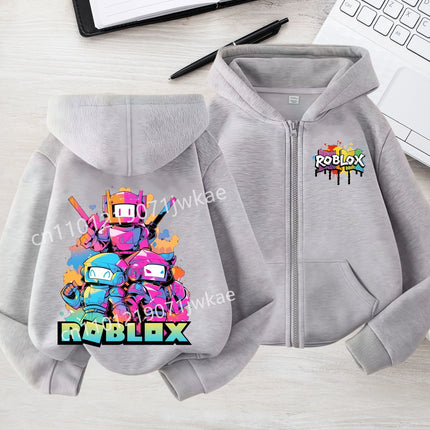 3-12 Boys Girls 2026 Kids Fashion Hoodies Tops Kids' Roblox Print Zipper Hoodie Colorful Splash Design Casual Sweatshirt For