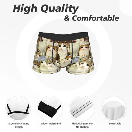 Meowl Cat Owl Cute Pet Stickers Underwear  Comfortable Panties Customs Boxer Brief For Males 3D Pouch Oversize Trunk
