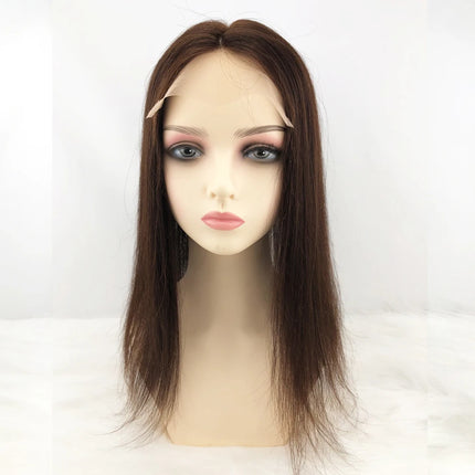 Dark Brown Silk Top Human Hair Lace Closure 5x5 Silk Base Straight Human Hair Natural Color Closures Pre Plucked Hairline #4