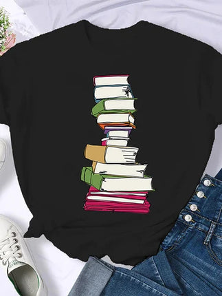 Coffee Books Brown books American retro T-shirt woman round neck half sleeve T-shirt printed T-shirt top woman oversized