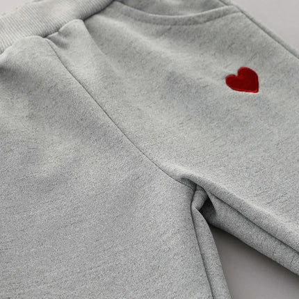 2pcs Infant and toddler long-sleeved heart-shaped letter round-neck long-sleeved pants set, two-piece gift set for children