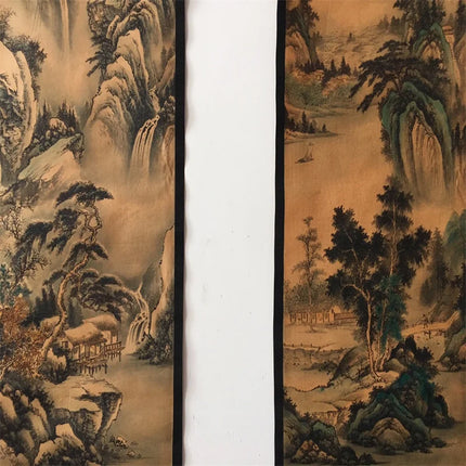 Chinese Ancient Paper Calligraphy Paintings Scrolls Poems Tang Yin's landscape Four Map Art Decorative Wall Hanging