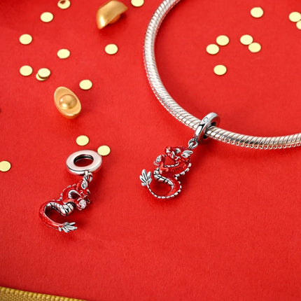 925 Sterling Silver Charms Beads Cute Fire Dragon Shaped Chameleon Charms Fit Original Pendants Bracelet DIY Women Jewelry Gift