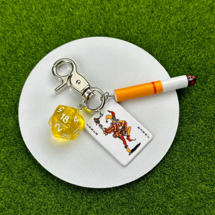 Handmade Style Casino Keychain with Dice Poker Chip Cigarette Charm Keyring for Men Streetwear Gift