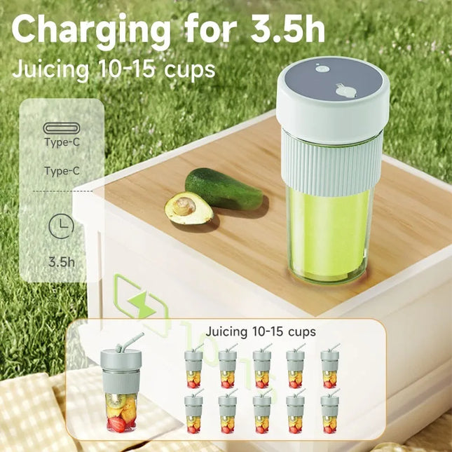 Handheld Juicing Cup Electric Fruit Juicer Rechargeable Wireless Blender Mini Juice Mixer with Straw 6 Blades Juicer Bottle