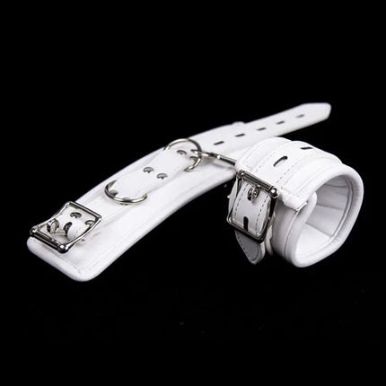 PU Leather Soft Padded White Handcuffs Ankle Cuffs Wrist Bondage Restraints Neck Collar BDSM Bondage Slave Erotic Adult Sex Toys