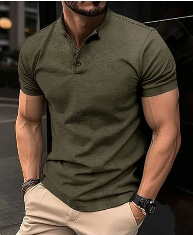 Men's Business Solid Color Polo Shirt Casual Collar Short Sleeve T-shirt Summer Comfortable Top