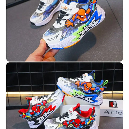 Kids'Casual Shoes Mesh Spider-Man Spring Shoes For Boys Flat Outdoor Basketball Anti-slip Breathable Blue Red Shoes Size 27-38