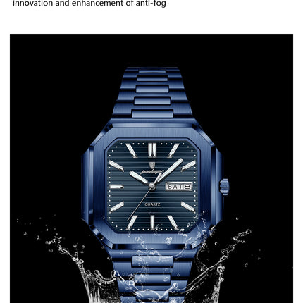 POEDAGAR Top Luxury Brand Men's Watch Waterproof Luminous Date Week Quartz Men's Watches Stainless Steel Fashion Square Men's Watch