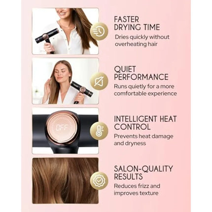 Professional Ionic Hair Dryer with Diffuser for Salon Home Use Ceramic-Tourmaline Material Black Negative Ion Technology, Dual