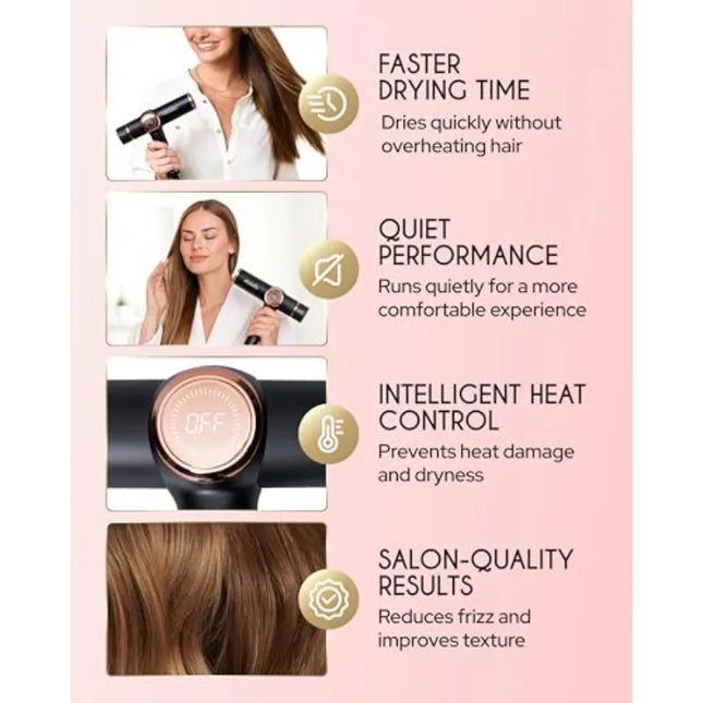 Professional Ionic Hair Dryer with Diffuser for Salon Home Use Ceramic-Tourmaline Material Black Negative Ion Technology, Dual