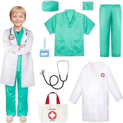 Children Doctor Nurse Cosplay Professional Role-playing Costumes Surgical Gown White Coat with Top Accessories for Boys Girls