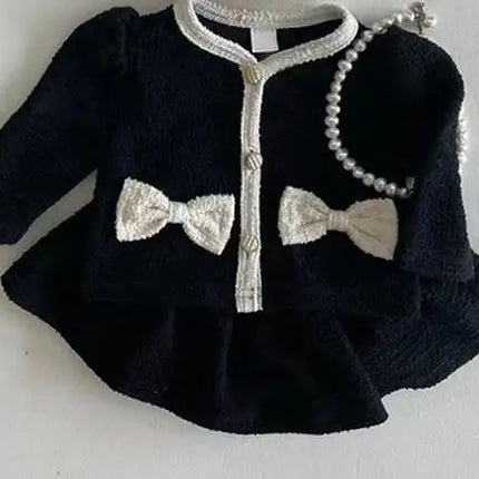 Autumn Fashion Girl Children Bow Long Sleeves Shirt Set Baby Sweet Cotton Tops + Solid Skirt 2pcs Kid Infant Casual Blouses Suit