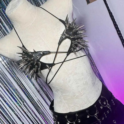 Gothic Emo Punk Women's Spiked Grunge PU Leather Tank Top Y2K Alternative 90s Vkei Studded Cyber Goth T-shirt 2000s ALT Clothing
