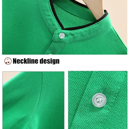 2024 New Spring Children's Polo Shirt 100% Cotton Stand Collar Kids Long Sleeve Tops For Teens Boys 4-15 Years School Uniform